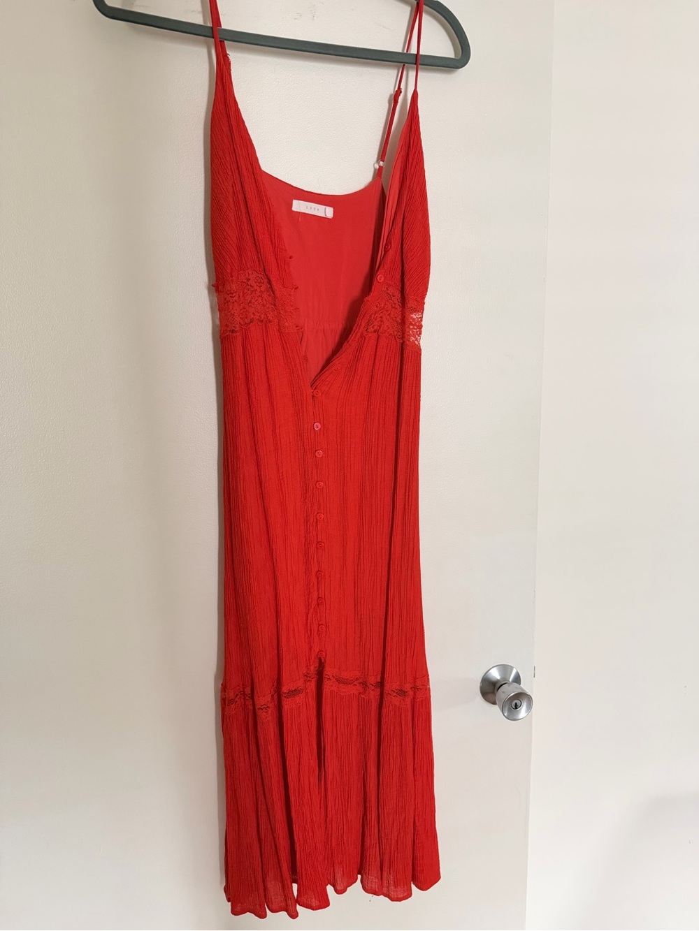 Red Orange Button-Front Strap lace Dress - Picture 2 of 5